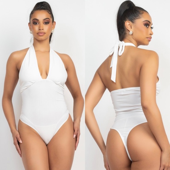 🆕White plunge halter bodysuit - Picture 1 of 9